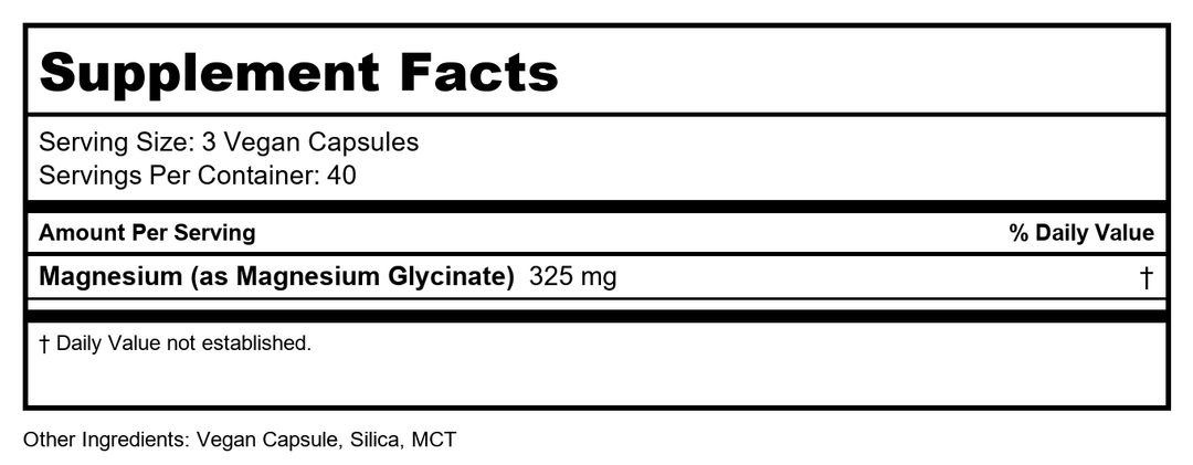 Magnesium Glycinate 325 mg | High Absorption, Chelated Form of Magnesium | Supports Nerve, Bone, &amp; Muscle Health | Vegan, Non-GMO and Gluten Free - Supplement Facts panel