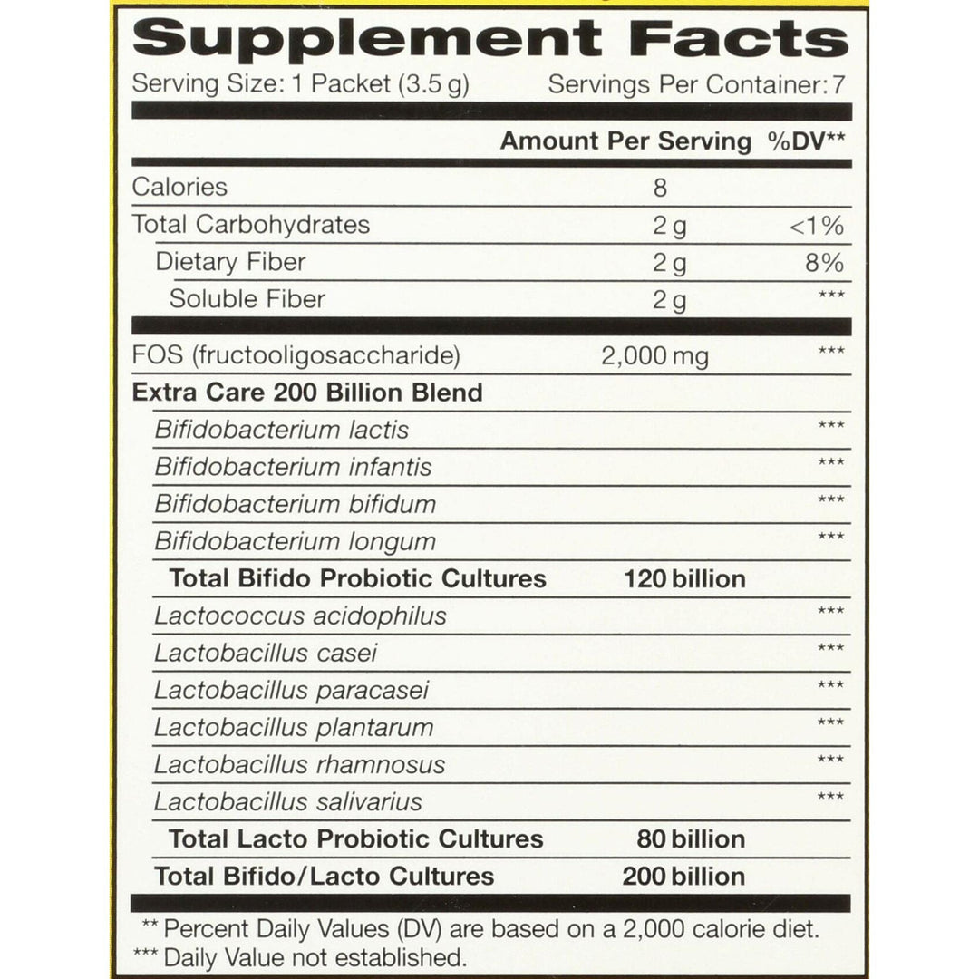 Renew Life Ultimate Flora Adult Ultimate Care Probiotic, 200 Billion, 7 Packets (Package May Vary) - Supplement Facts panel
