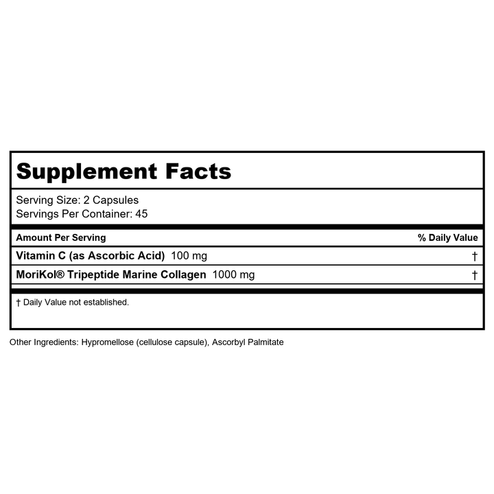 Now Solutions Aquatic Beauty+ Capsules - Marine Collagen and Vitamin C Supplement for Youthful Skin*, Non-GMO, 60 Capsules - Supplement Facts panel