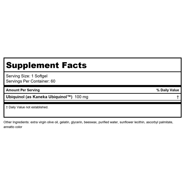 Life Extension Super Ubiquinol CoQ10 100 mg, 60 softgels (Pack of 2) - Supplement Facts panel