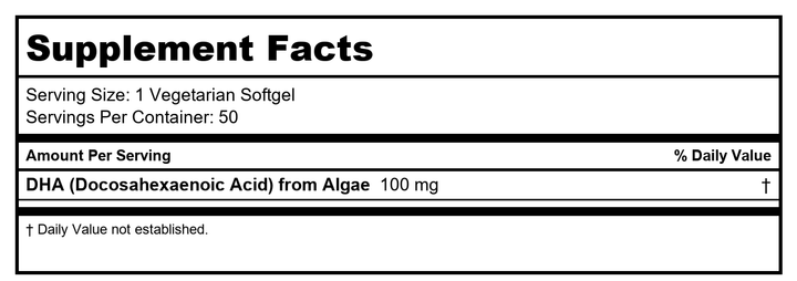 Ecological Formulas, Neuromins DHA 100 mg 50 vgels - Supplement Facts panel