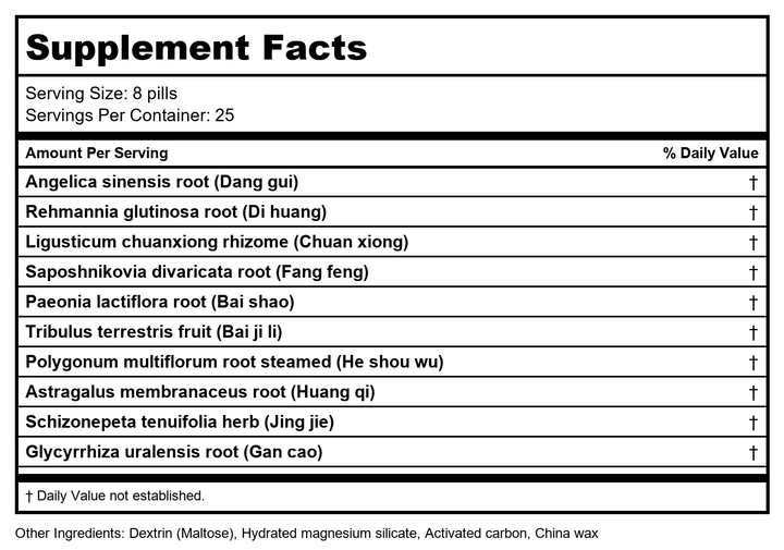 Nourish the Surface Teapills (Dang Gui Yin Zi Wan), 200 ct, Plum Flower by MayWay - Supplement Facts panel