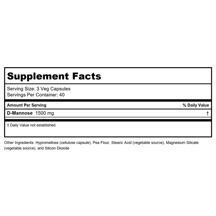 D-Mannose 500mg 120 Capsules (Pack of 2) - Supplement Facts panel