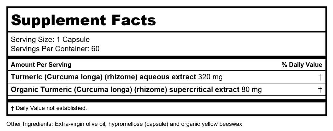New Chapter Turmeric Supplement, One Daily, Heart, Brain &amp; Healthy Inflammation Support, Supercritical Turmeric Curcumin Means No Black Pepper Needed, Non-GMO, Gluten Free – 60 Count (2 Month Supply) - Supplement Facts panel