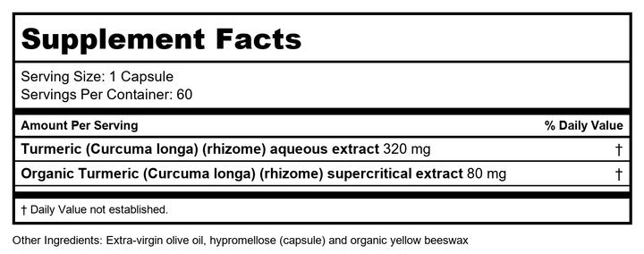 New Chapter Turmeric Supplement, One Daily, Heart, Brain &amp; Healthy Inflammation Support, Supercritical Turmeric Curcumin Means No Black Pepper Needed, Non-GMO, Gluten Free – 60 Count (2 Month Supply) - Supplement Facts panel