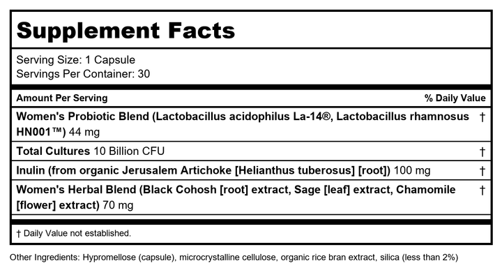 New Chapter All-Flora Probiotic Menopause Balance, Ultra-Concentrated Probiotics for Women with Black Cohosh for Menopause Hot Flashes, 100% Vegan, 30 Vegan Capsules - Supplement Facts panel