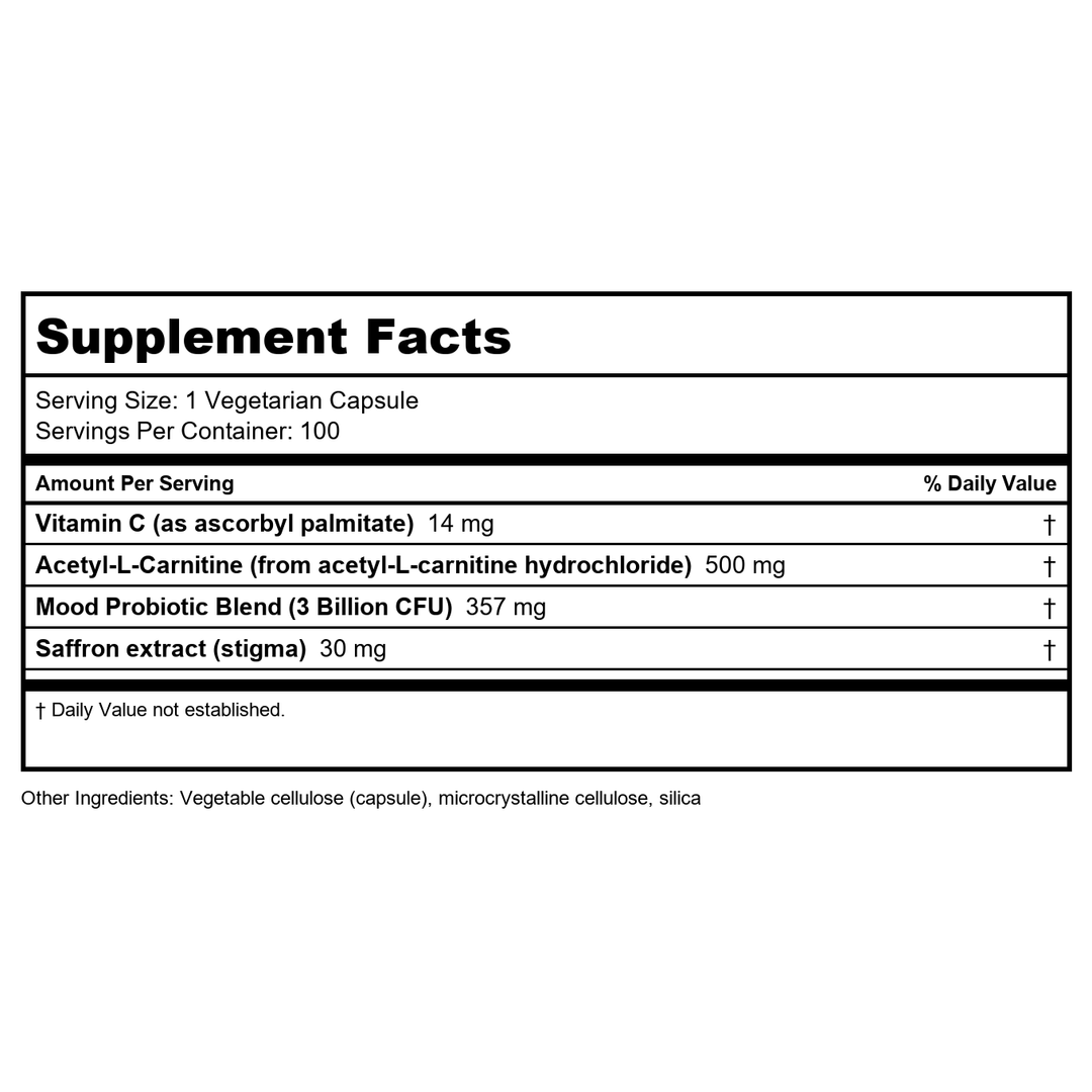 Life Extension Acetyl-L-Carnitine, Acetyl-L-Carnitine, Vitamin C, Brain, Mood &amp; Nerve Health, Cellular Energy, 3-Month Supply, Gluten-Free, Non-GMO, Vegetarian, 100 Capsules - Supplement Facts panel