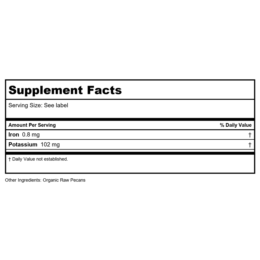 NOW Real Food, Raw, Unsalted, Organic Pecans, no added oils, 10 oz (284 g) - Supplement Facts panel