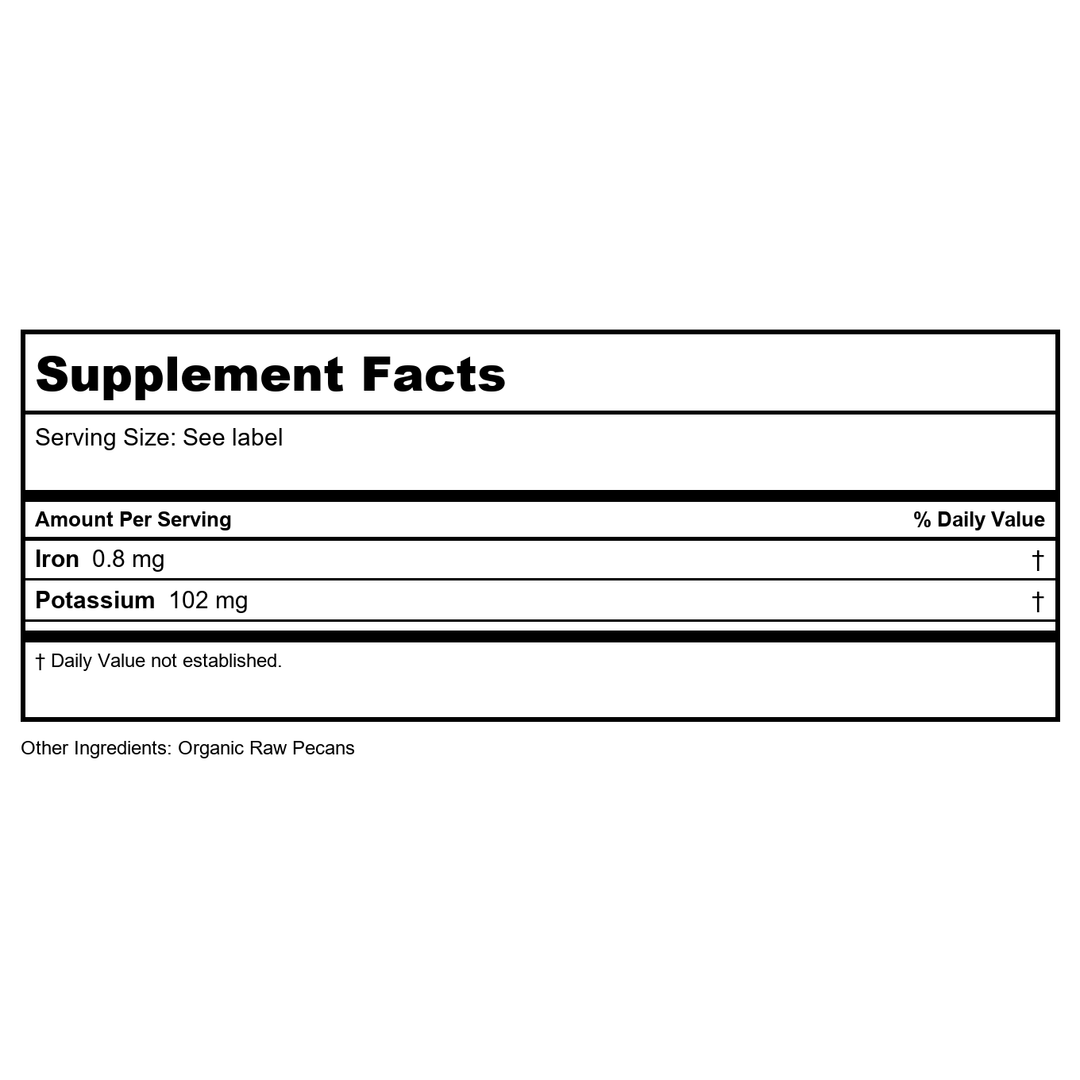 NOW Real Food, Raw, Unsalted, Organic Pecans, no added oils, 10 oz (284 g) - Supplement Facts panel