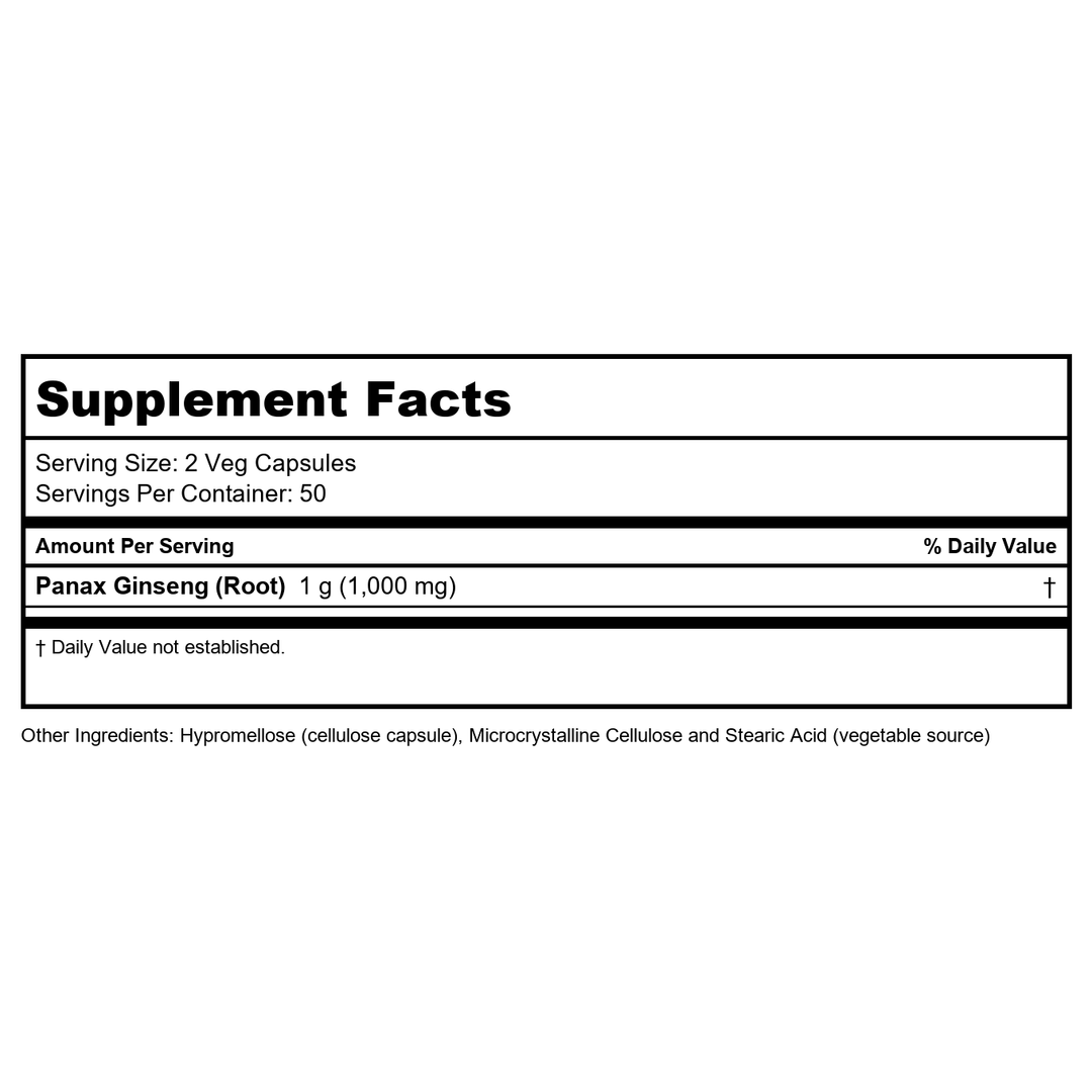 Now Foods - Panax Ginseng - 500 mg 100 Vcaps - Pack of 2 - Supplement Facts panel