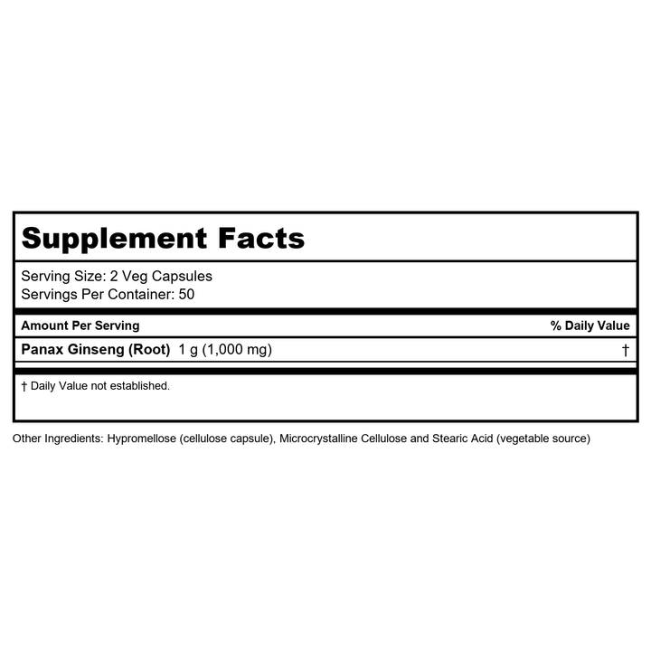 Now Foods - Panax Ginseng - 500 mg 100 Vcaps - Pack of 2 - Supplement Facts panel