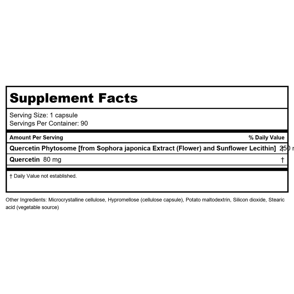 Now Foods Supplements, Quercetin Phytosome 250mg, Balanced Immune System, 90 Vcaps - Supplement Facts panel