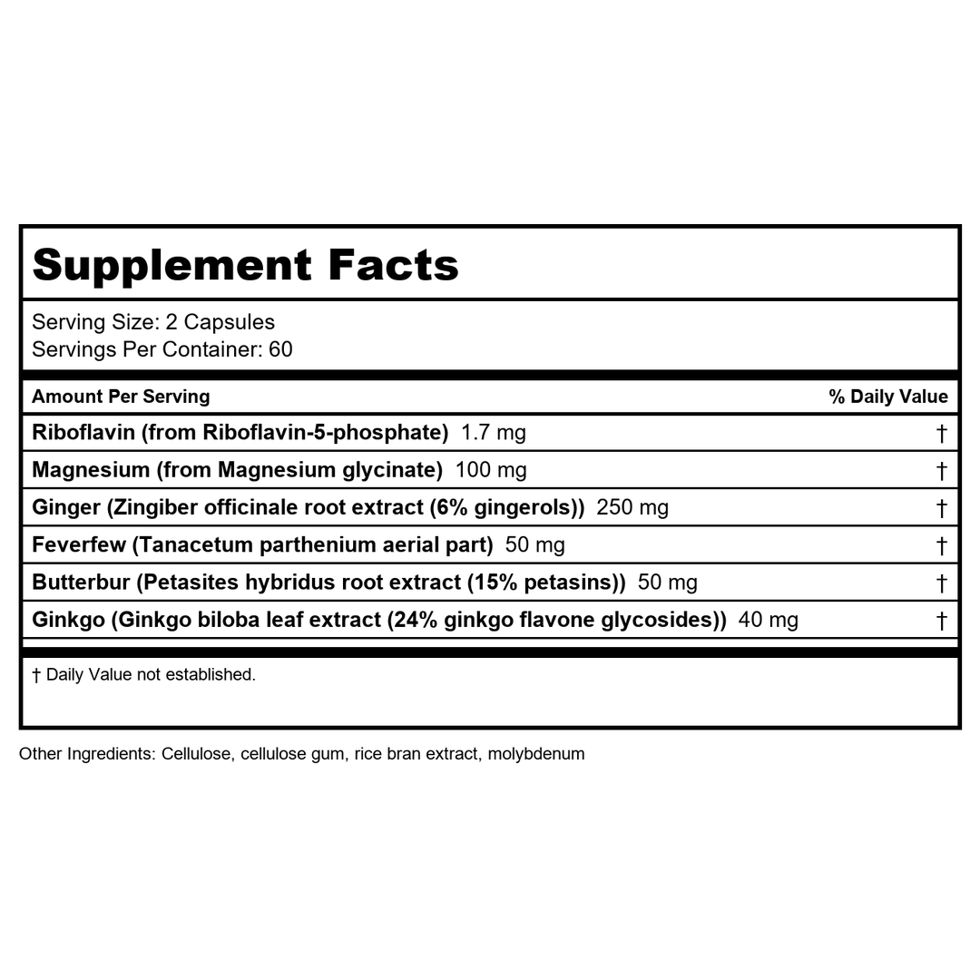 Biogenesis Ultra Migra-Clear Veg Capsules, 120 Count - Supplement Facts panel