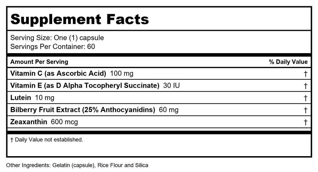 PROGENA - Eyeplus (60 Capsules) - Supplement Facts panel
