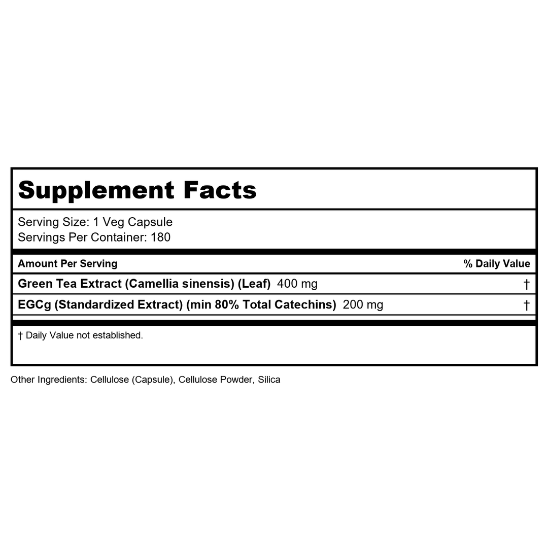 NOW Foods EGCg, Green Tea Extract, 400mg, 180 Veg Capsules, Pack of 3 - Supplement Facts panel