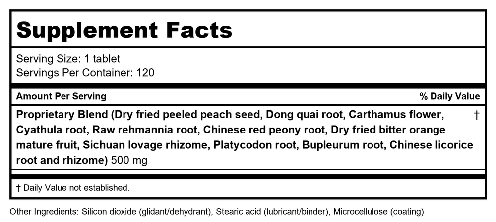 Kan Herb Company Blood's Palace Traditional Chinese Herbal Blend to Support Circulation, Liver Qi, Emotional Balance - Supplement Facts panel
