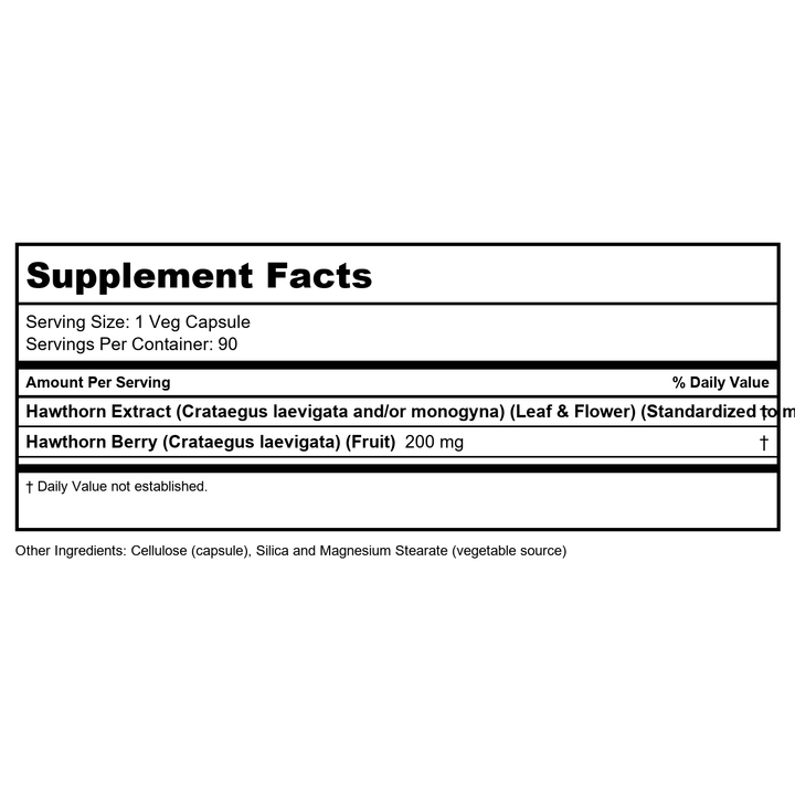 NOW Foods Hawthorn Extract 300mg 90 VegiCaps - Supplement Facts panel