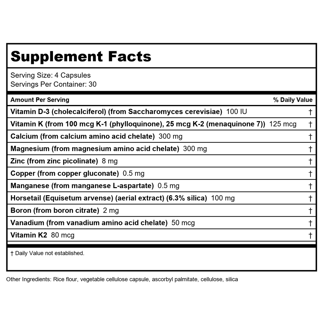 Nutra BioGenesis Osteogenesis - Bone Health Support with Vitamin D3, K2, Calcium - Supplement Facts panel