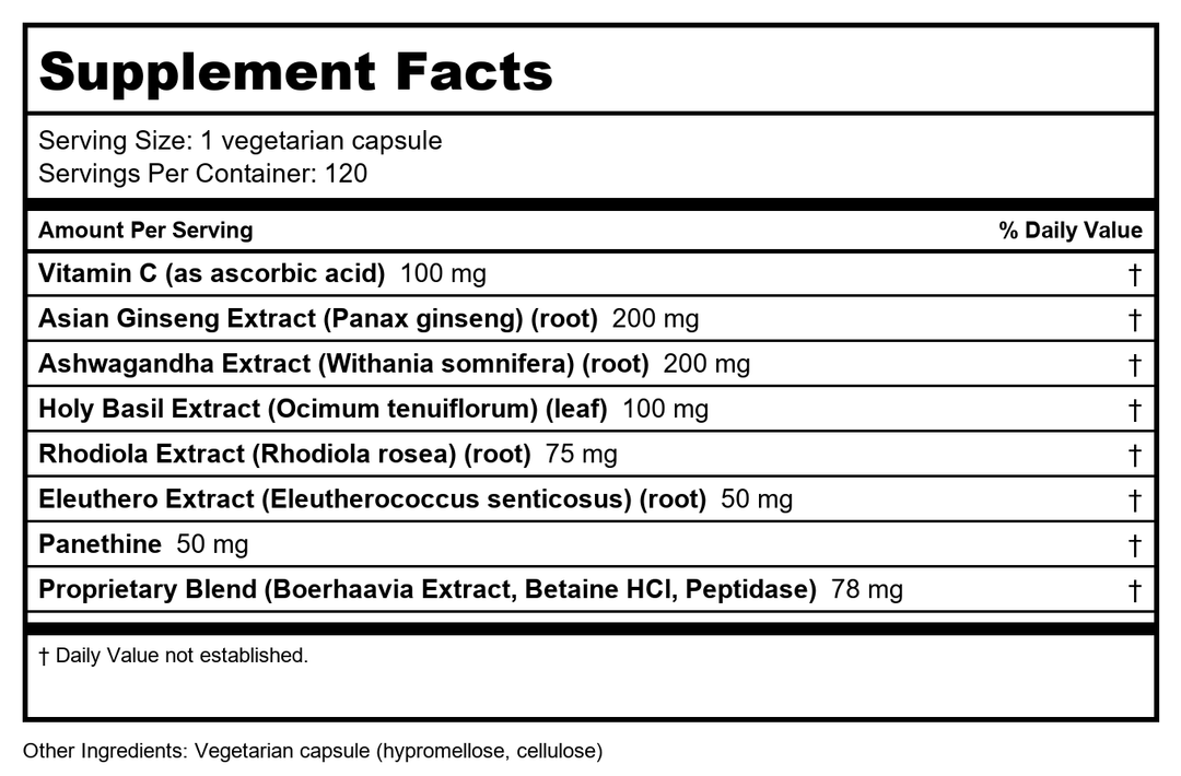Apex Energetics Adapto-Crine XL (K-124) - Supplement Facts panel