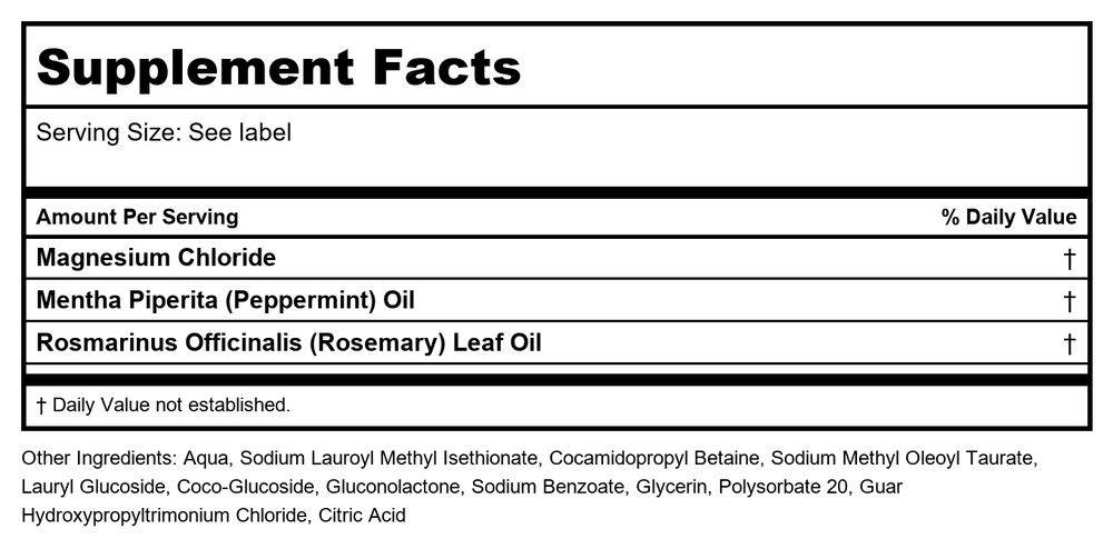 LIFE-FLO Magnesium Body Wash with Peppermint and Rosemary Essential Oils | Helps Moisturize & Soften Skin with Magnesium from Zechstein Seabed | 16 oz - Supplement Facts panel