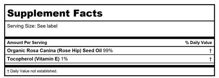 LIFE-FLO Pure Organic Rosehip Seed Oil, Hydrating Face Oil, Dry Skin Care, Cold Pressed from Organic Rose Hips, Rich in Fatty Acids and Vitamin A (Retinol), Hypoallergenic, 60-Day Guarantee, 1oz - Supplement Facts panel