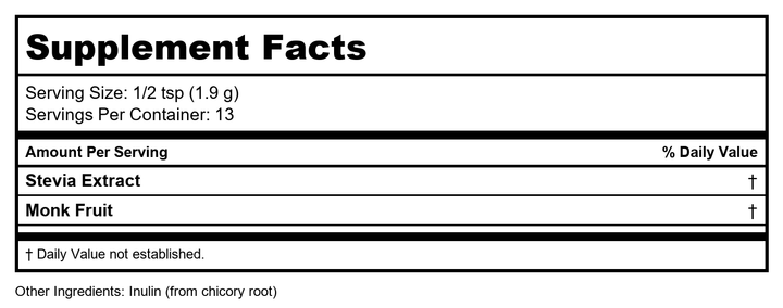 Kal Monk Fruit Powder, 4 Ounce - Supplement Facts panel