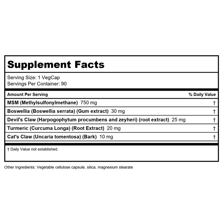 Solaray - MSM 750 mg. - 90 Vegetable Capsule(s) - Supplement Facts panel