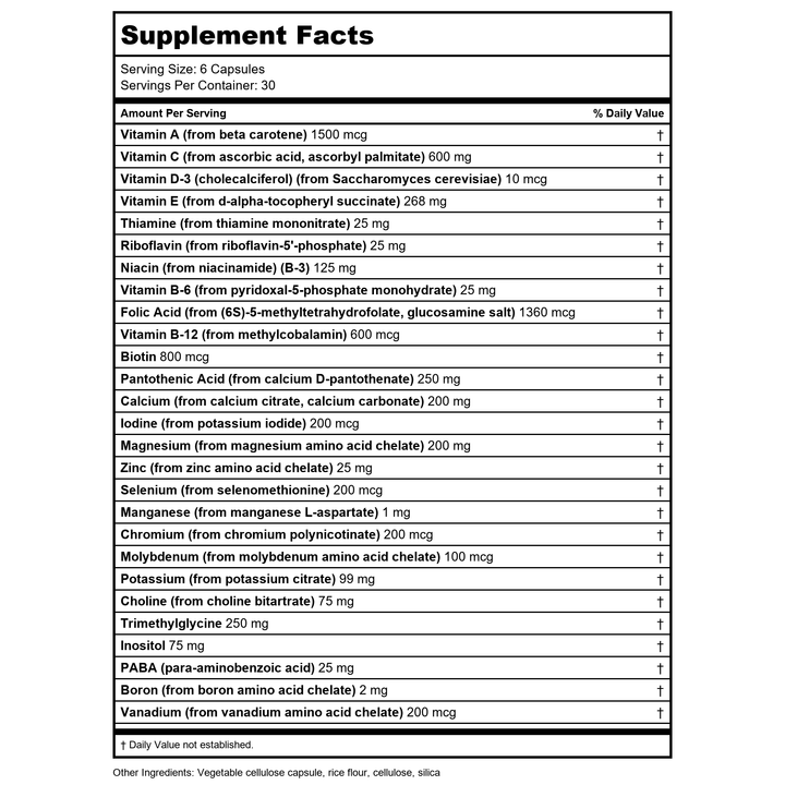 BioGenesis- Ultra Genesis w/o Iron/Copper 180vcaps - Supplement Facts panel