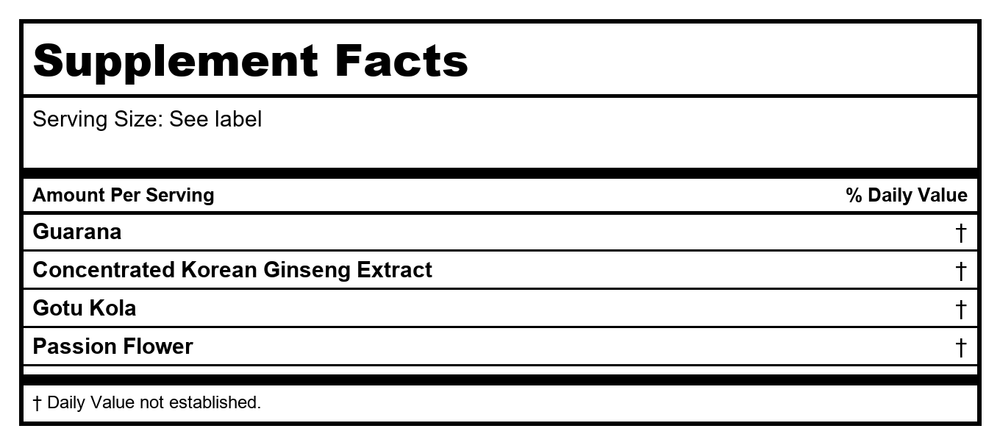 Action Labs Guarana  Extra Strength 60 Capsule - Supplement Facts panel
