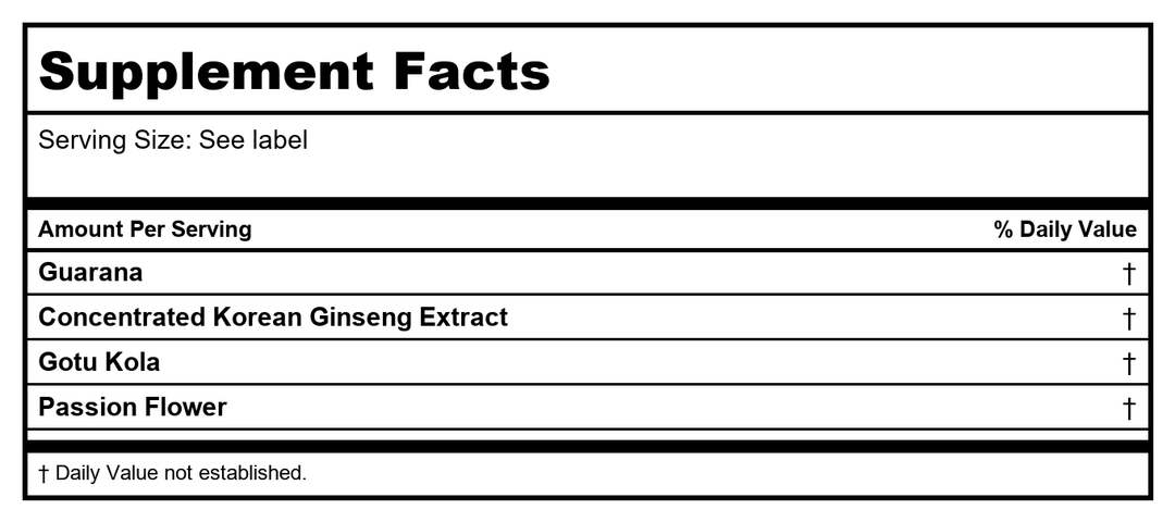 Action Labs Guarana  Extra Strength 60 Capsule - Supplement Facts panel