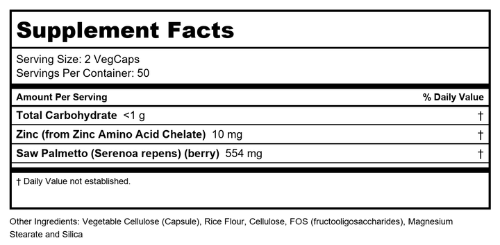 Positive Prostate  Saw Palmetto  Men s Support  100 VegCaps  Action Labs - Supplement Facts panel