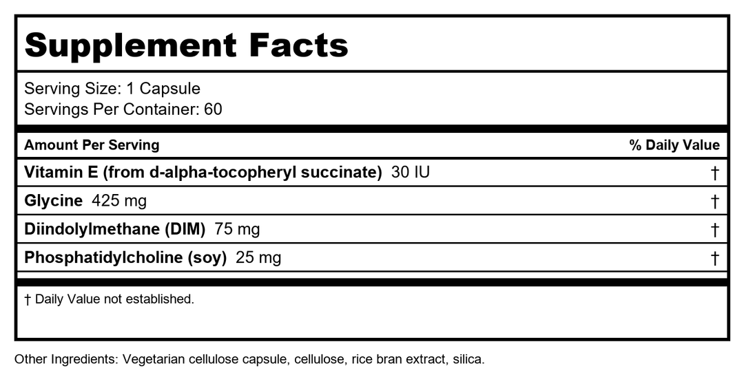 Nutra BioGenesis - DIM Balance - DIM Supplement with Diindolylmethane, Glycine, and Phosphatidylcholine - 60 Capsules - Supplement Facts panel