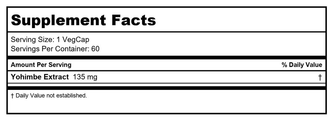 Solaray - Yohimbe Extract, Veg Cap (Btl-Plastic) 60ct - Supplement Facts panel