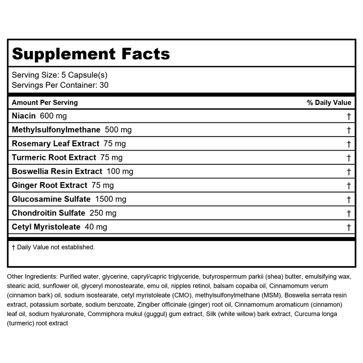 Nutra BioGenesis ArthroGenx Cream - Turmeric, Ginger and MSM to Help Soothe Skin and Massage Muscles &amp; Joints - 2 oz - Supplement Facts panel