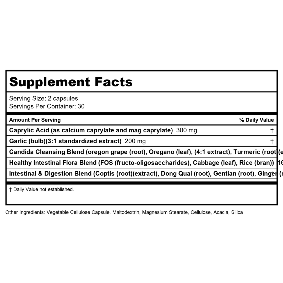 Lifetime Candida Quick Cleanse  Detox Support  Healthy Flora and Digestion Support  Candida Cleanse with Caprylic Acid - 60 Day Money-Back Guarantee  30 Servings  60 Capsules - Supplement Facts panel