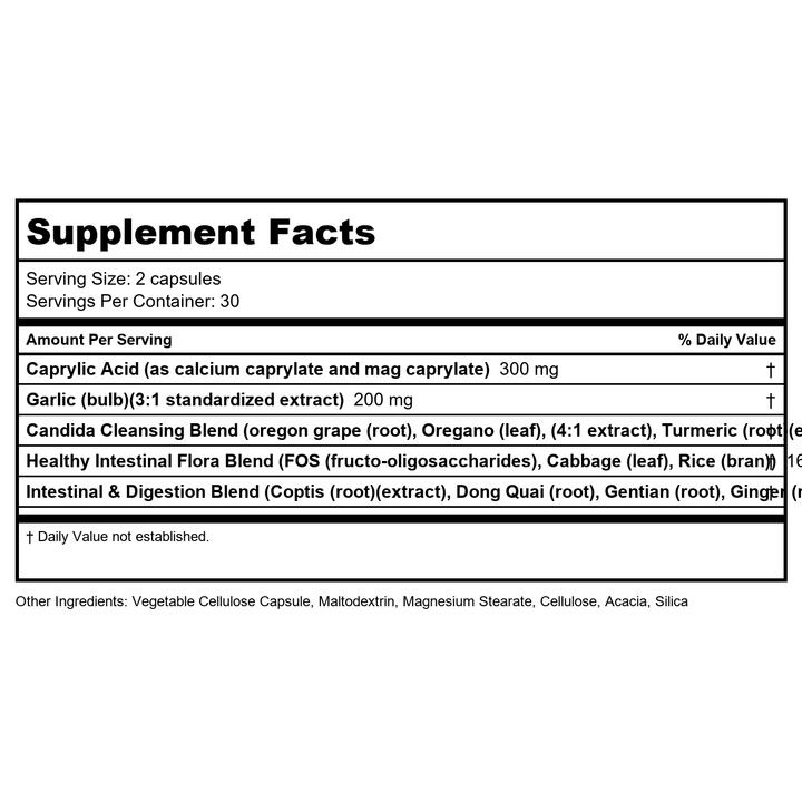 Lifetime Candida Quick Cleanse  Detox Support  Healthy Flora and Digestion Support  Candida Cleanse with Caprylic Acid - 60 Day Money-Back Guarantee  30 Servings  60 Capsules - Supplement Facts panel