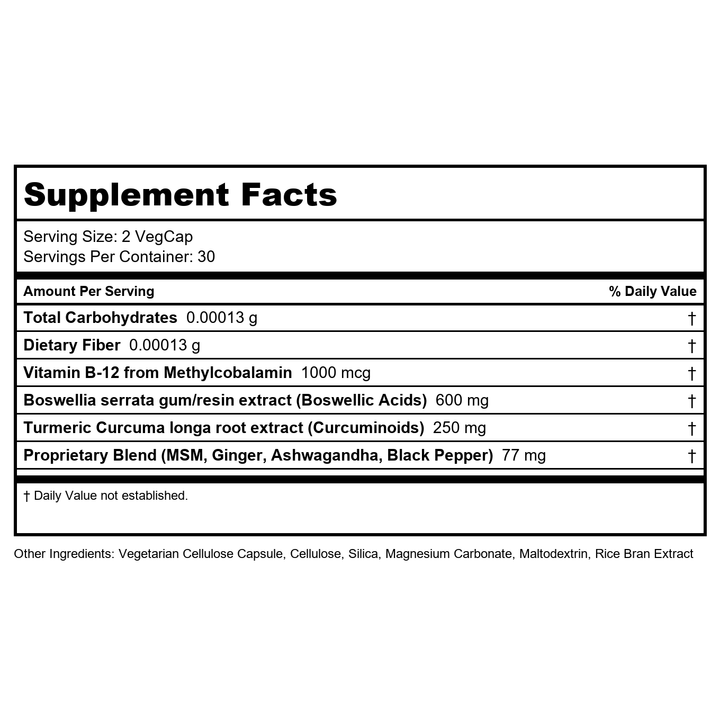 LifeTime Vitamins - Comfort Able Boswellia Turmeric - 60 Vegetarian Capsules - Supplement Facts panel