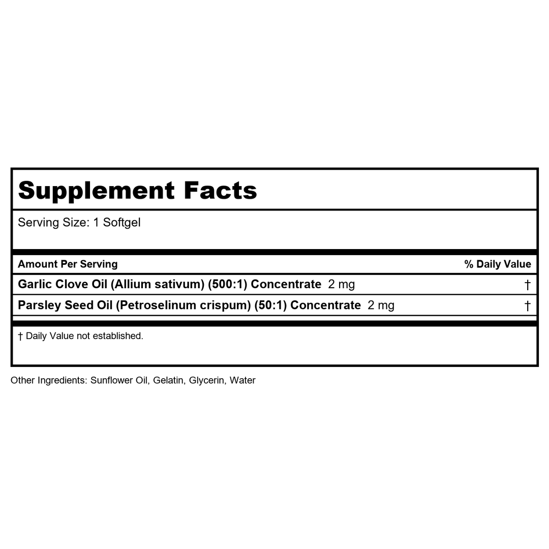 Lifetime Vitamins Garlic with Parsley 100 Sgels - Supplement Facts panel
