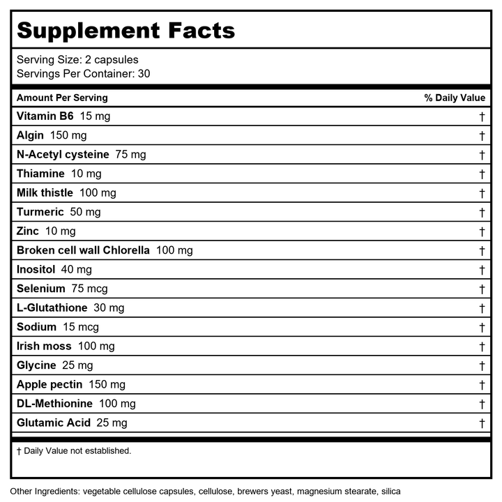 Natural Balance Metal &amp; Toxin Clenz 60 Capsule - Supplement Facts panel