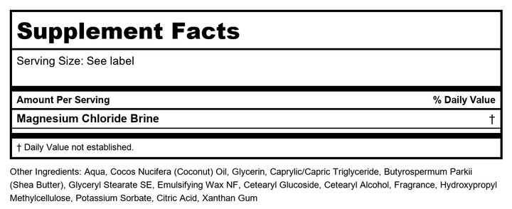 LIFE-FLO Magnesium Lotion, Vanilla Scent - New, Improved Magnesium Chloride from Zechstein Seabed - Soothes Muscles, Joints When Massaged into Skin - Great for Kids, Hypoallergenic, 2 Fl oz - Supplement Facts panel