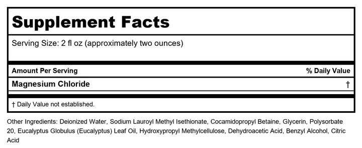 Life-Flo Magnesium Bath Oil Soak, Eucalyptus, 16 Fluid Ounce - Supplement Facts panel