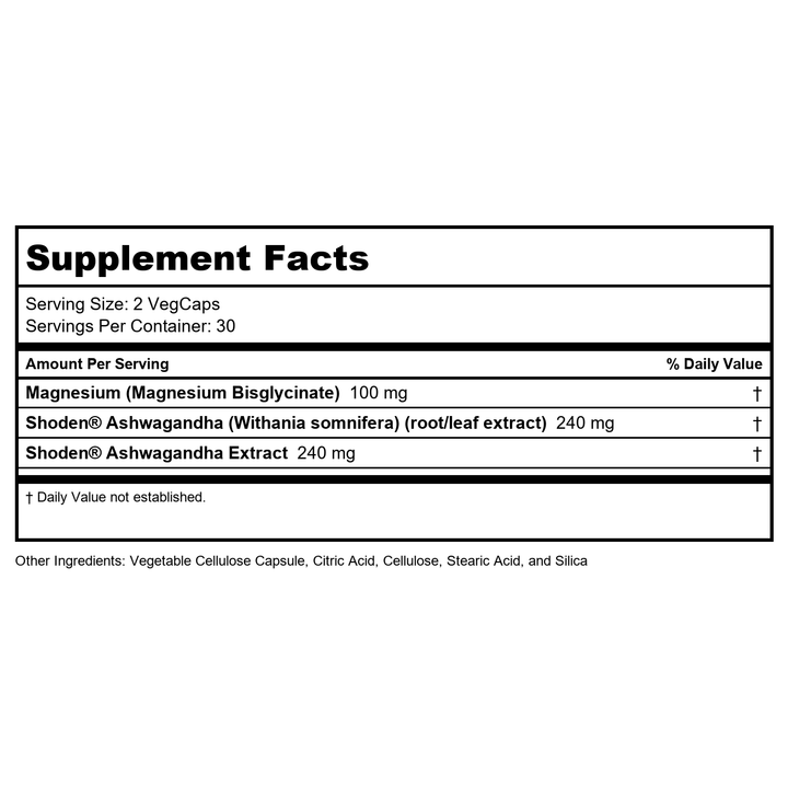 Solaray StressMag – Magnesium Glycinate Plus Ashwagandha for Women and Men - Relaxation, Mood &amp; Occasional Stress Support – Magnesium Supplement with Bisglycinate – 30 Servings, 60 VegCaps - Supplement Facts panel