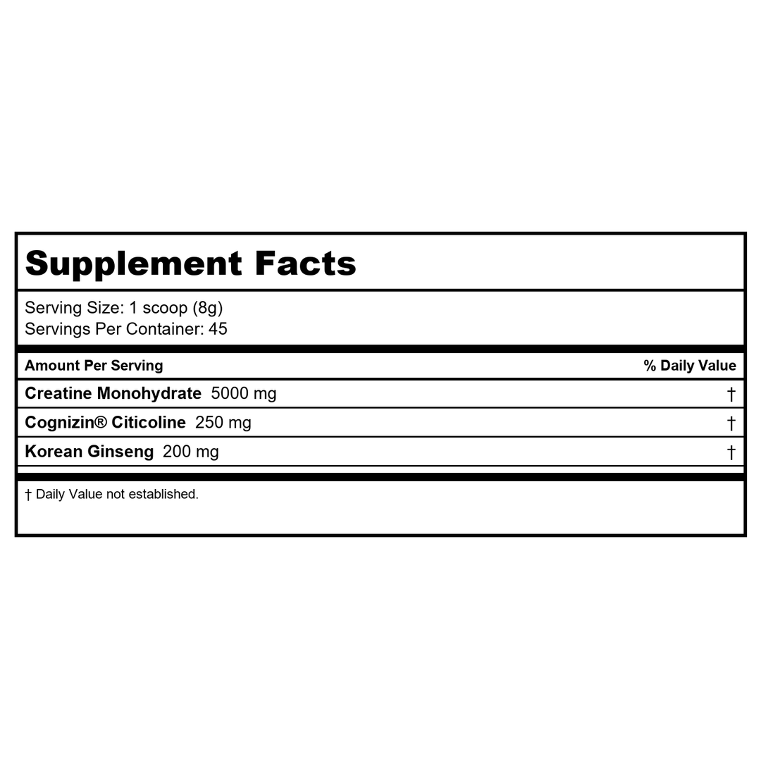 Calm Focus Creatine by Zhou Nutrition - Supplement Facts panel