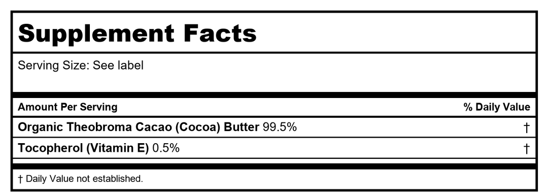 LIFE-FLO Pure Organic Cocoa Butter | Face &amp; Body Moisturizer for Dry Skin &amp; Scalp, Heels, Elbows, Stretch Marks | 9oz - Supplement Facts panel