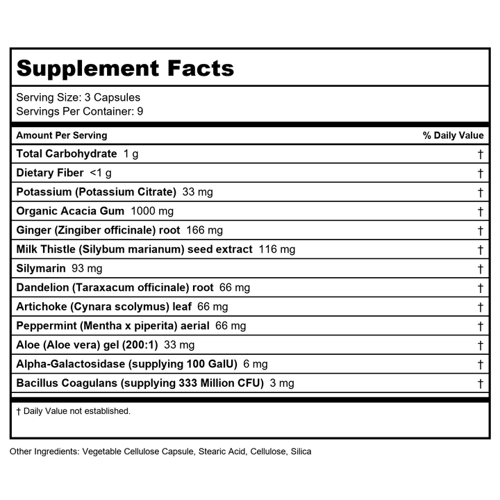 Zhou 3 Day Renew - Probiotics for Digestive Health, Probiotics for Men and Women, Gut Health &amp; Natural Reset Support Supplement with Ginger and Aloe - 27 Veg Caps - Supplement Facts panel