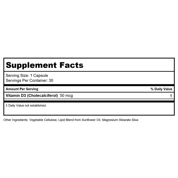 KAL Liposomal D-3, High Potency, 50 mcg, 30 VegCaps - Supplement Facts panel