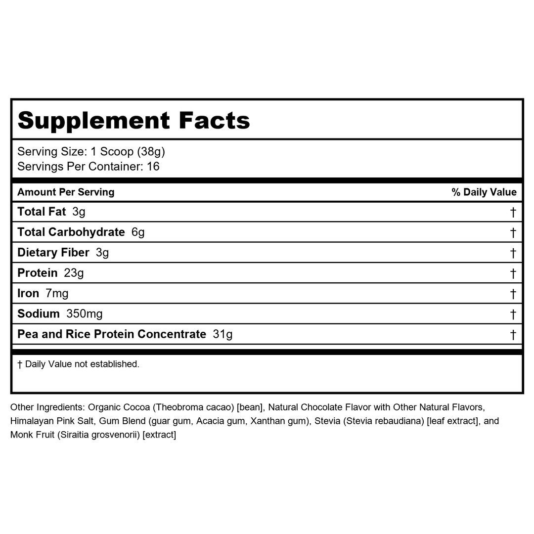 Zhou Plant Complete Vegan Protein Powder - Plant Based Protein Powder for Women &amp; Men, Non Dairy Rice &amp; Pea Blend for Smoothies &amp; Shakes, 21g Protein Per Serving - Chocolate, 17.7oz (16 Servings) - Supplement Facts panel