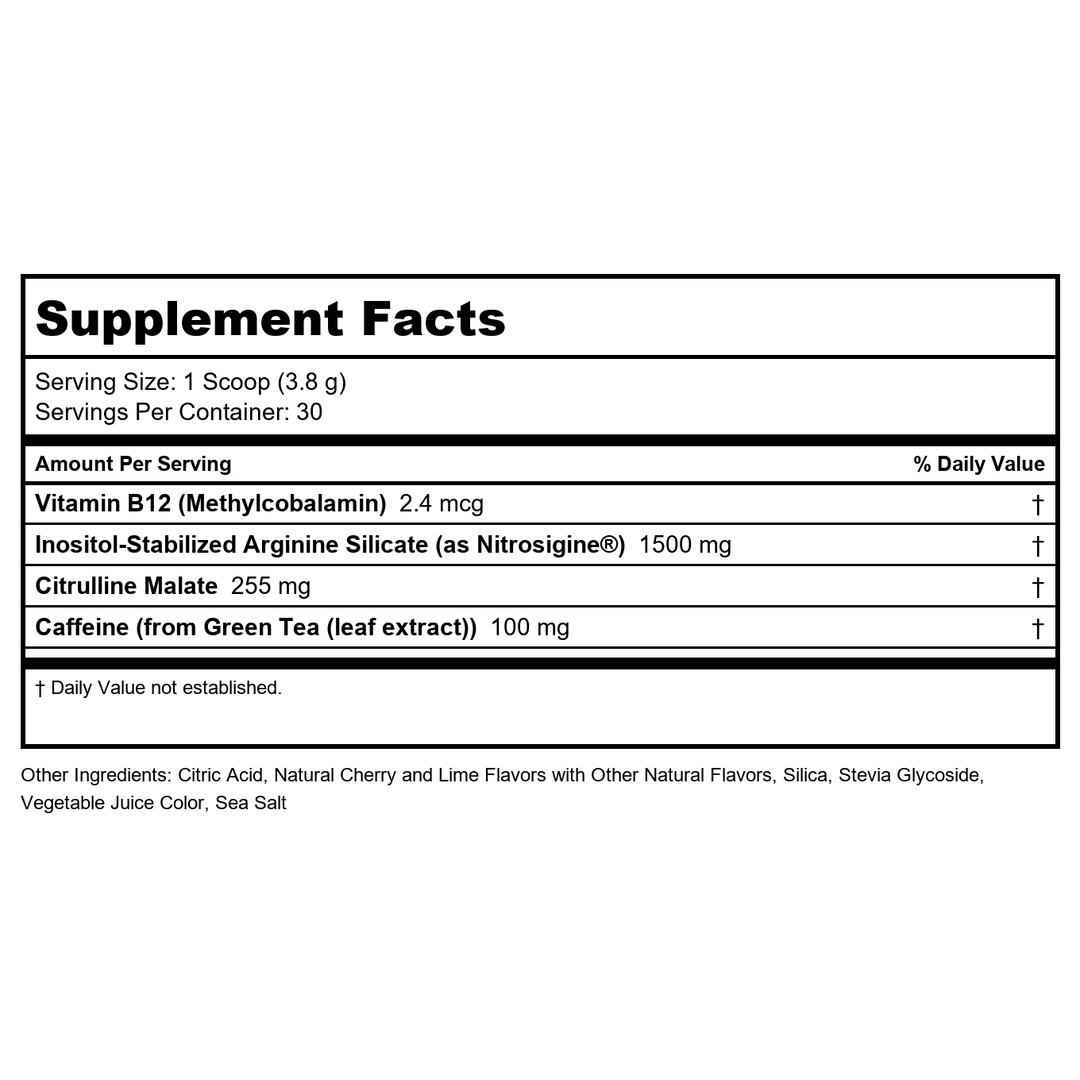 ZHOU Lite Up Xtra - Sugar Free Pre Workout Powder for Women &amp; Men, Preworkout Supplement with Caffeine for Clean Energy, Amino Acid Support, Hydrate &amp; Focus, Plant Based - Cherry Limeade, 16 oz Jar - Supplement Facts panel