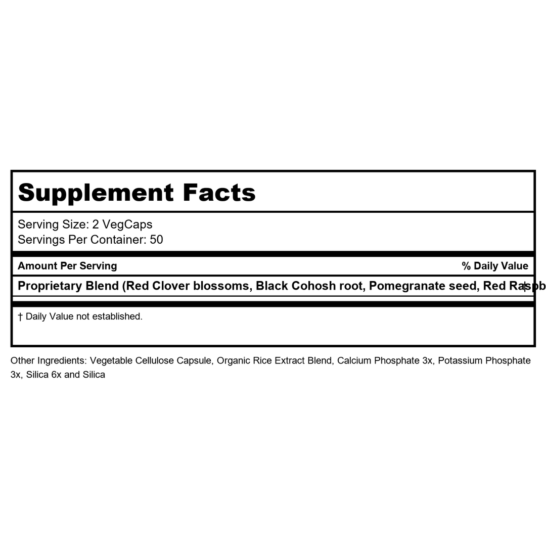 SOLARAY Menopause Blend SP-7D | Herbal Blend w/Cell Salt Nutrients to Help Provide Menopause Support | Non-GMO, Vegan | 50 Servings | 100 VegCaps - Supplement Facts panel