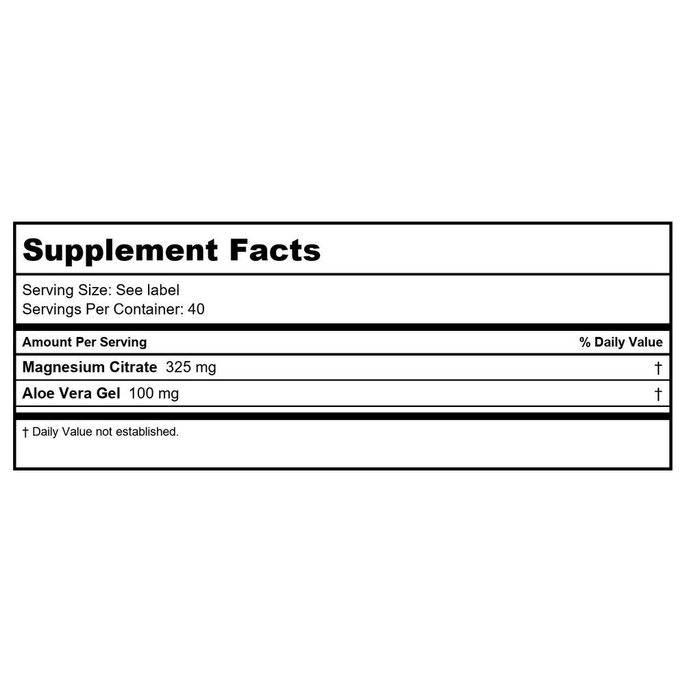 KAL Gut Magnesium Plus Aloe Vera Powder - Lemon Drink Mix - Magnesium Citrate Supplement with Aloe Vera Gel for Digestion & Relaxation Support - No Sugar - 60-Day Guarantee, 40 Servings, 4.8 OZ - Supplement Facts panel